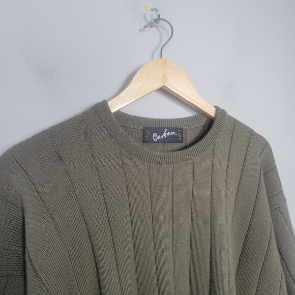 Barbour Mens C44 Wool Sweater Pullover Crew Neck Ribbed Knit Jumper Green - Picture 3 of 12